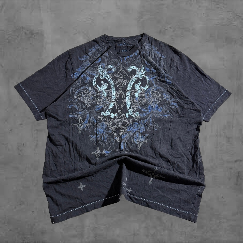 Vintage Malibu Cowboy Grunge Y2K Men's Graphic‎ T Shirt Dark Gray Large